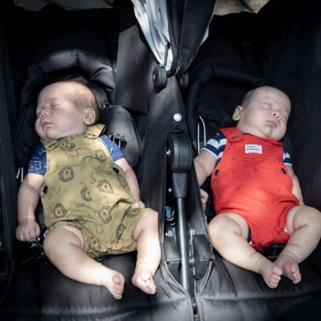 sleeping babies in stroller