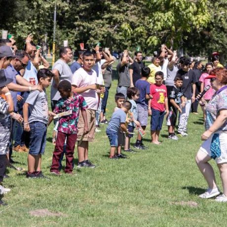 kids lined up for games at park