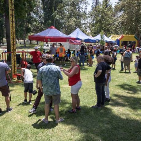 people lined up for games at park