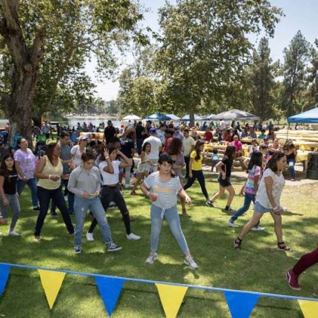 people dancing together at park