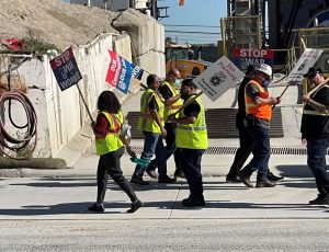 teamsters with signage at rally
