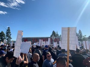 teamsters with signage at rally