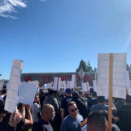 teamsters with signage at rally