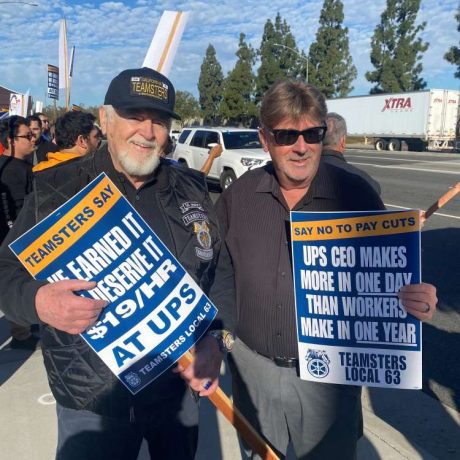 teamsters with signage at rally