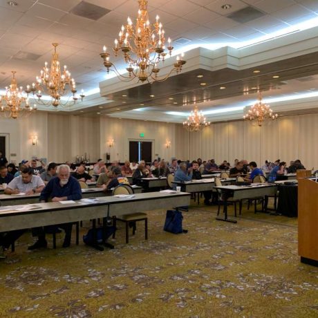 seminar presentation in large room