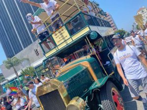 trolley in lgbtq parade