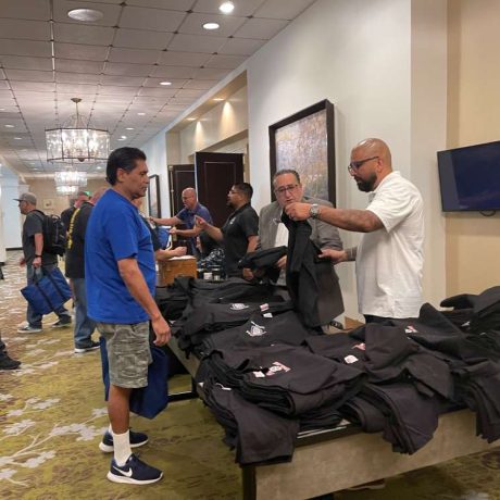 people recieving t-shirts