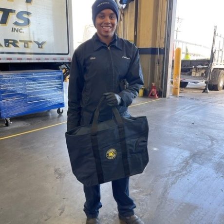 teamster smiling in garage